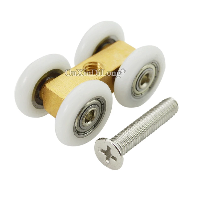 Brand New 4PCS Bathroom Shower Sliding Door Rollers Copper Hanging Pulleys 4 Nylon Smoothly and Mute Wheels Runners