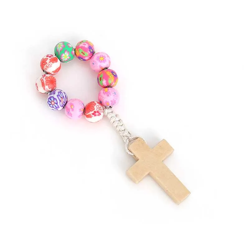 

30 pieces / rosary with 8mm polymer clay bead finger chain, Virgin Mary beaded bracelet, Christian jewelry