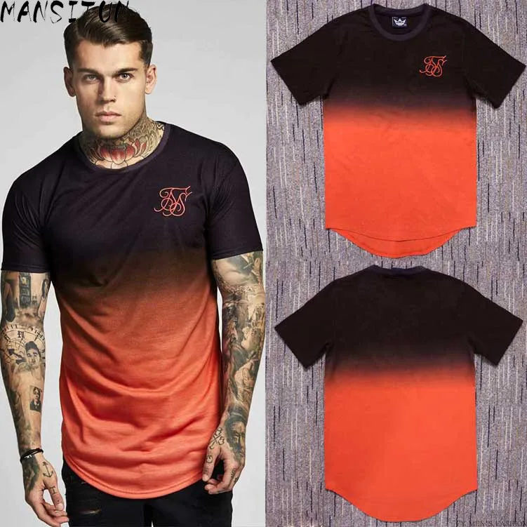 summer Cotton silk siksilk T shirt Gradient Printed T-shirts  Short Sleeves Hip Hop T-shirt shirts Tops Men Longline tees With