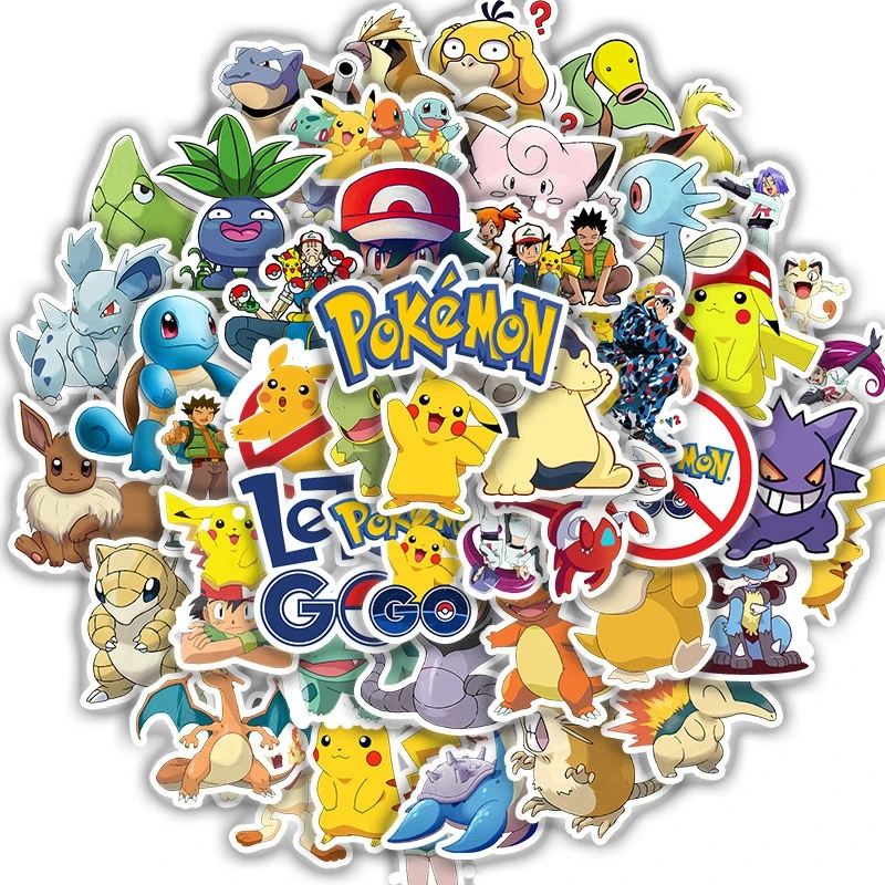 10/50pcs Pokemon Pikachu Stickers Anime Cartoon Kawaii Waterproof Stikers Skateboard Bicycle Guitar Laptop Kids Stiker Toys