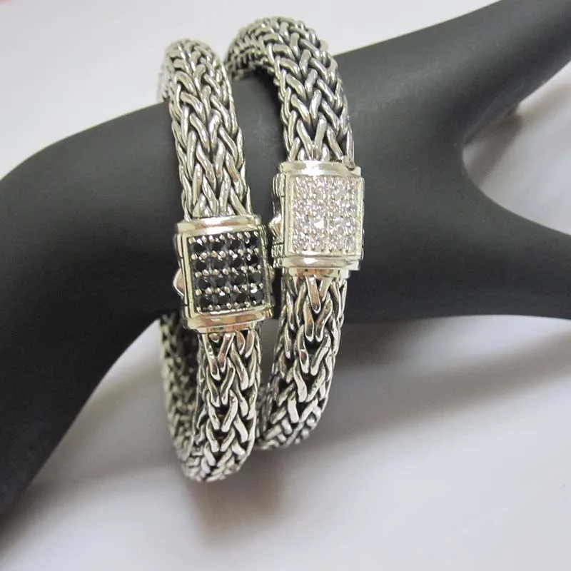 

19CM Couple Hand Bracelets Pure Silver 925 Coarse Keel Chain With Cubic Zircon for Women Men Luxury Jewelry Accessories for Gift