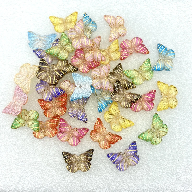 Mini papillon en acrylique brillant coloré, 50 pièces, Cabochons Kawaii à dos plat, bricolage, scrapbooking, nœuds de cheveux, Center