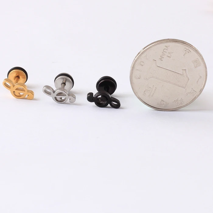 Stainless Steel Treble Clef Music Note Ball Men Women Unisex Ear Piercing stud Earrings 2pcs