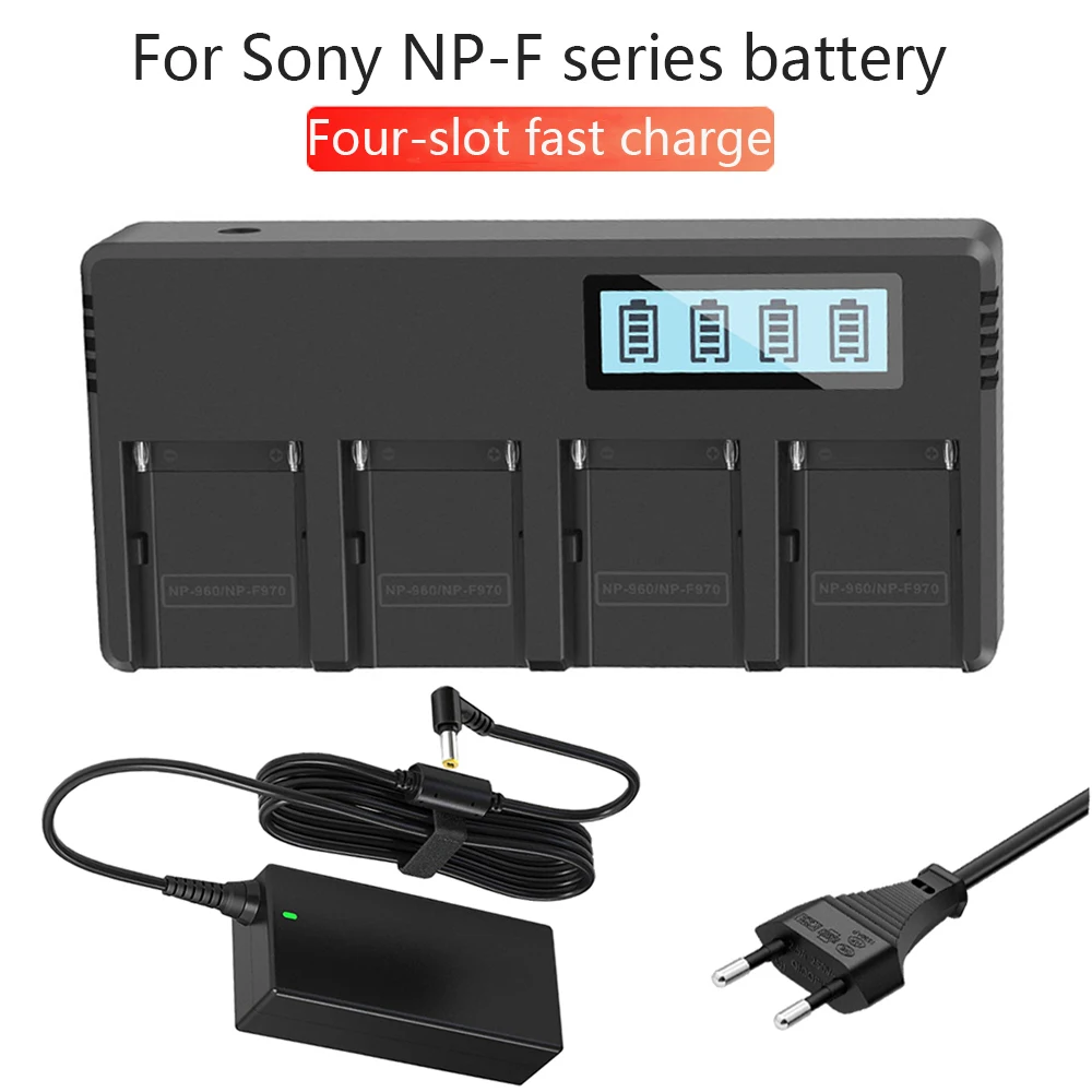 NP F970 F960 NP F770 Battery 4-Channel Fast smart Charger for Sony F750 F950 NP-F550 NP-FM50 FM500H QM71 with AC power supply