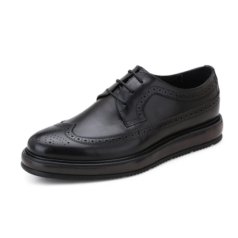 

Mens Vintage Genuine Leather Oxfords Formal Dress Shoes Round Toe Man Flat Platform British Style Designer Male Brogue Shoes