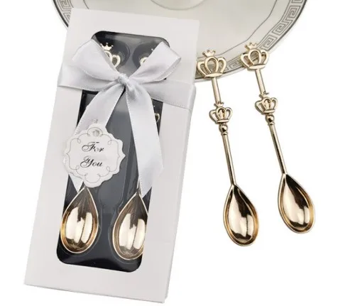 50Pcs/lot=25Sets Event and Party Decoration gift of Crown Coffee Spoons gift for Gold Wedding and Baby birthday gifts for guests