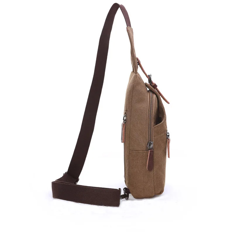 Men\'s Canvas cow Leather Chest Bag Summer bag Big Capacity Crossbody Bag Casual Male Riding Messenger iPad Cell Phone Sling Bag
