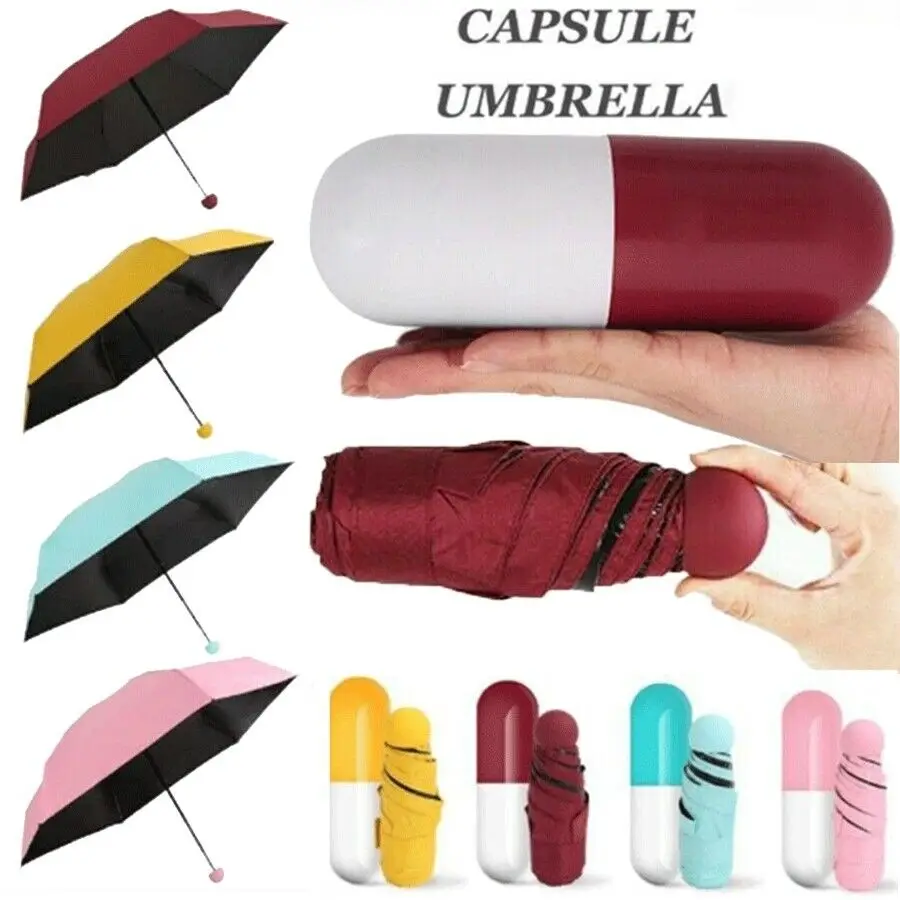 Mini Folding Capsule Umbrella with Pill Package Box, Pocket Parasol, Anti-UV, Portable Travel Umbrella, Sunny and Rainy Day