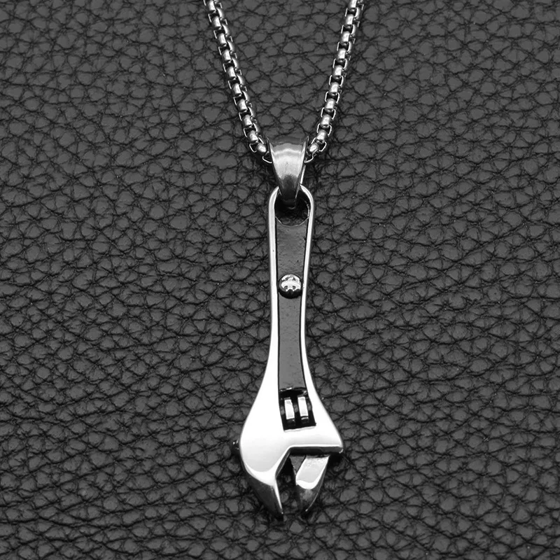 Hip Hop Men\'s Stainless Steel Wrench Spanner Pendants Necklace for Men Mechanic Tool Jewelry Link Chain Punk Gifts Collier