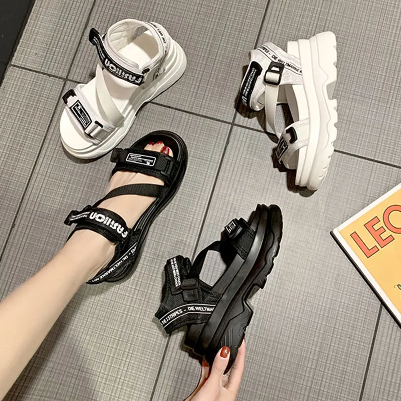 Luxury Designers Fashion Women Platform Sandals White Chunky Sports Wedge Shoes For Woman Summer Students Shoes Large Size 42