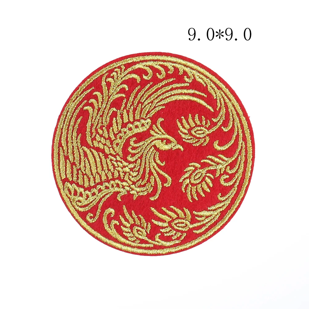 1PCS Chinesischen Traditionellen Drachen Phoenix Doppel Glück Patch Eisen auf Stickerei Applique Hochzeit Decor Abzeichen Kleidung Aufkleber