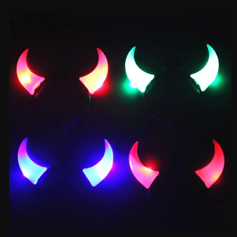 Creative Halloween Party Led Glow Light Up Flashing Devil Horns Headband Xmas Hair Hoop Headwear LX8314