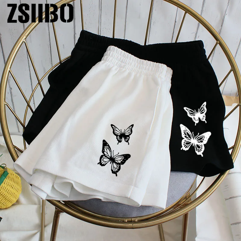New All-match shorts summer casual women's loose butterfly print casual women's fitness belt tight stretch shorts shorts women