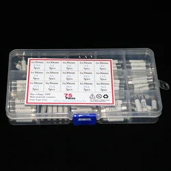 75 adet/kutu 6mm x 30mm 250V hızlı darbe seramik sigorta çeşitleri takımı 0.5A 1A 2A 3A 4A 5A 6A 8A 10A 13A 15A 16A 20A 25A 30A