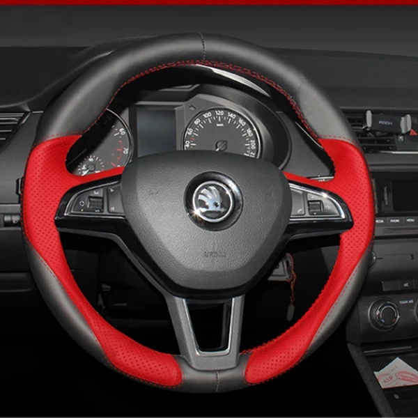 DIY custom hand-stitched leather steering wheel cover For Skoda SUPERB Kodiaq GT Yeti Octavia auto parts