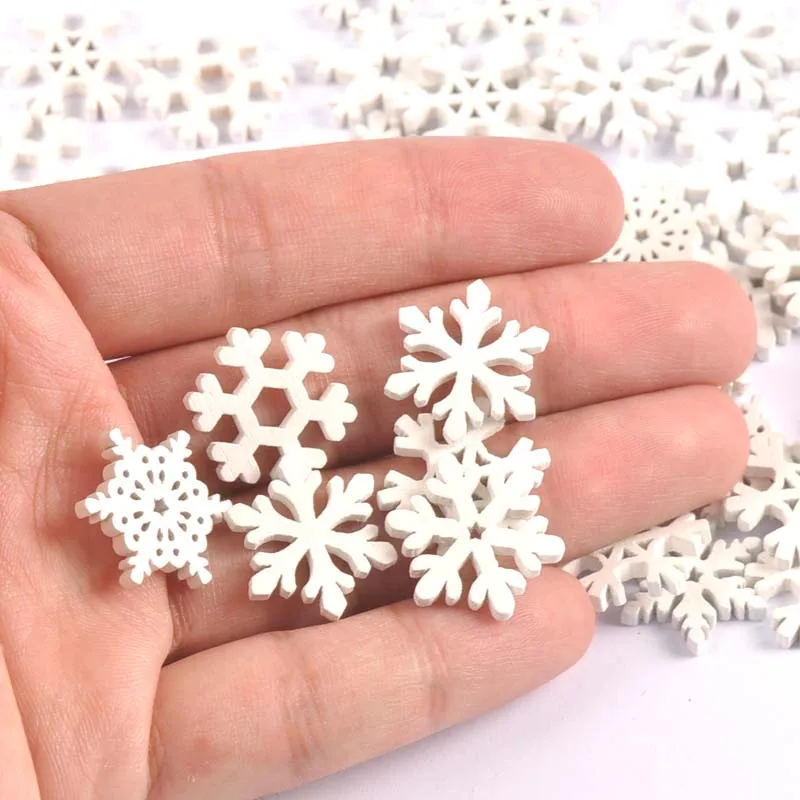 Copos de nieve blancos de madera mezclados, adornos navideños, colgantes de Navidad, manualidades de álbum de recortes Diy, decoraciones para el