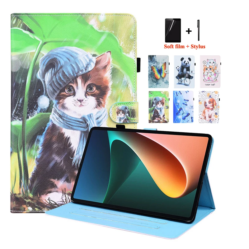 

Tablet Case for Xiaomi Pad 5 Pro mipad 5 Global Cute Cat Panda Painted for Funda Xiaomi Mi Pad5 Pro 11 inch 2021 +Stylus+Film