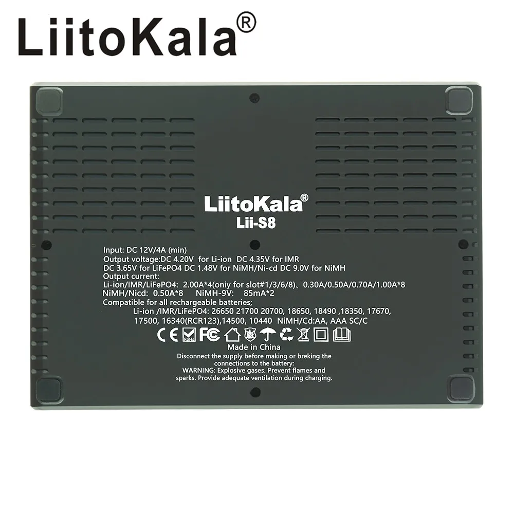 Imagem -05 - Liitokala Lii-s8 Slots Lcd Carregador de Bateria para Li-ion Lifepo4 Ni-mh Ni-cd 9v 21700 20700 26650 18650 Rcr123 18700