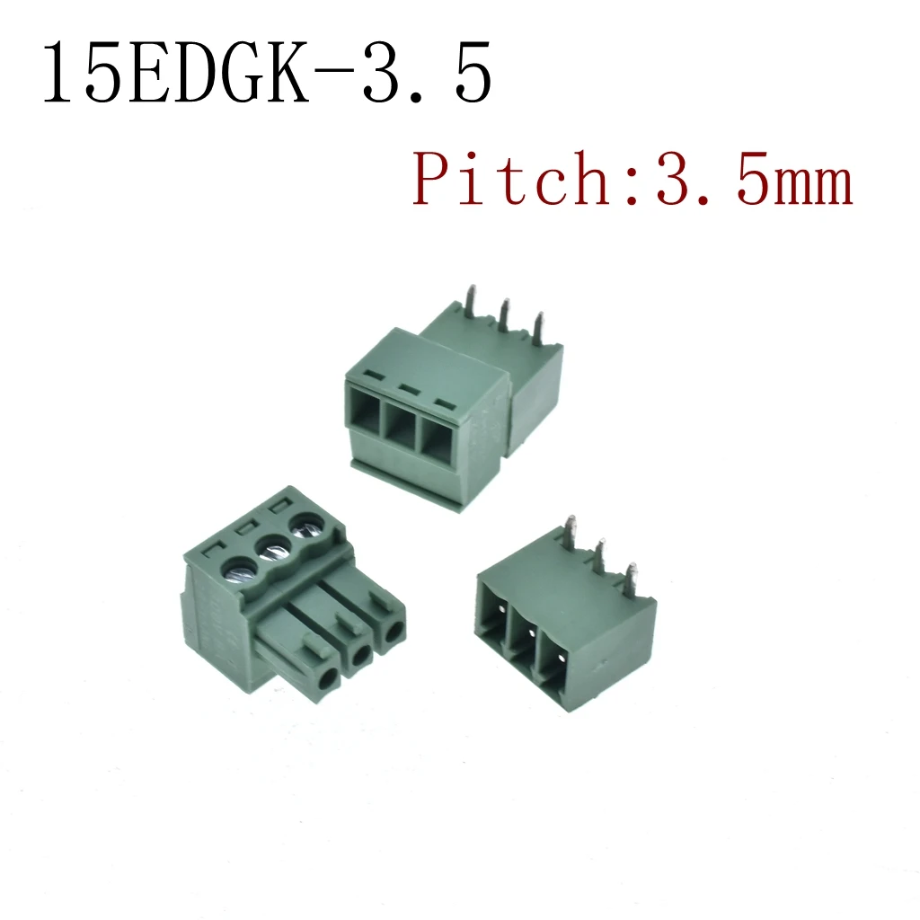 50 pair 15EDGK-3.5 3pin Right angle Terminal plug type 300V 10A 3.5mm pitch connector pcb screw terminal block connector*