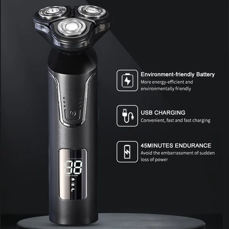 3D Electric Shaver Razor For Men IPX7 Waterproof Wet & Dry Dual Use LCD Display Face Beard Trimmer Shaving Razor Shaving Machine