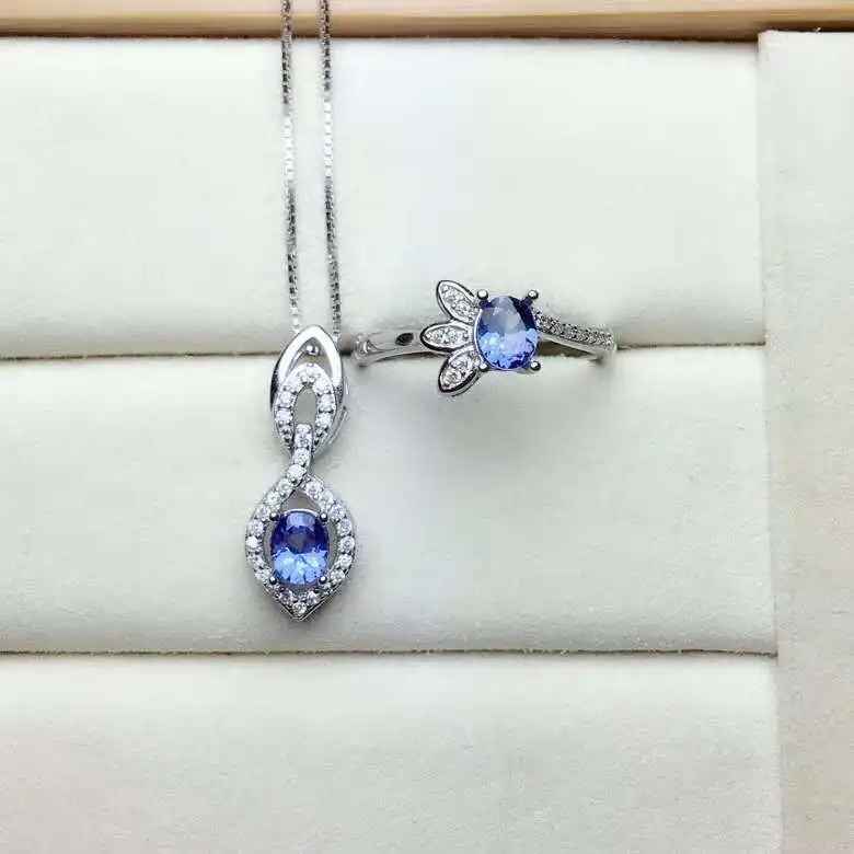 

Real Natural Tanzanite jewelry set Natural Real Tanzanite 925 sterling silver 1pc pendant,1pc ring