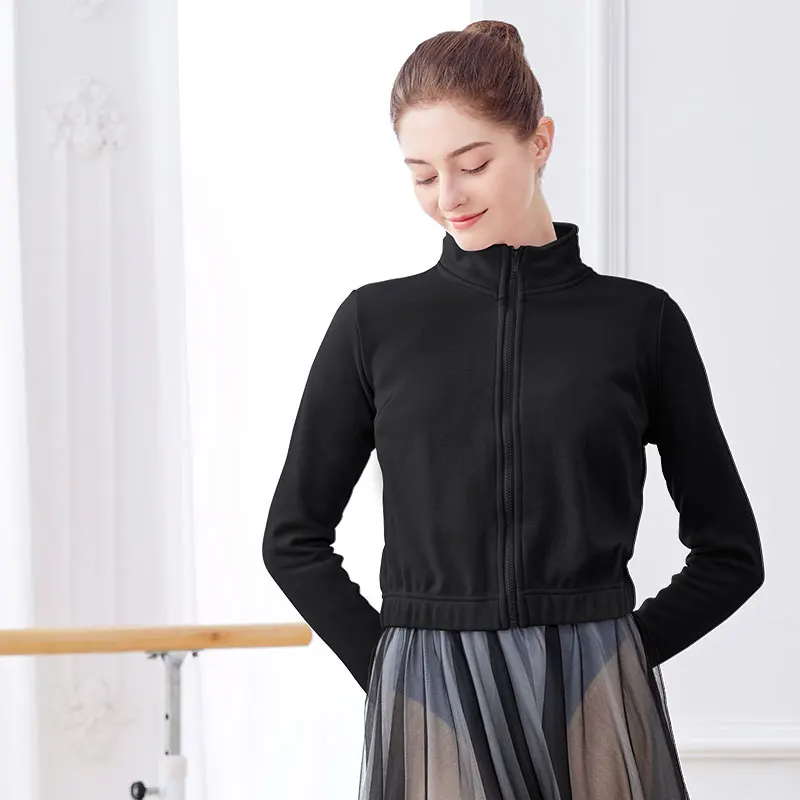 Ballet Top And Skirt Suits Woman Dance Zipper Cardigan Thicken Ballet Jacket Coat Clothing Tops Mesh Skirt Sets Outfit Dancewear