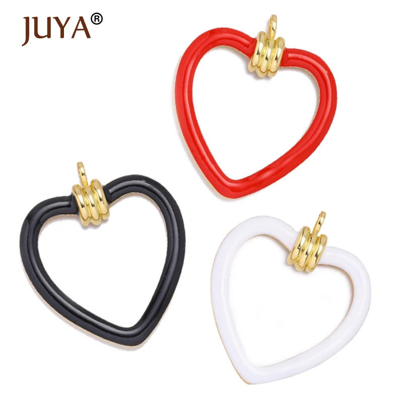 JUYA Fashion Heart Pendants Enamel Charms DIY Women Necklace For Jewelry Making Hand Made Accessories Hanging Chain Pendants