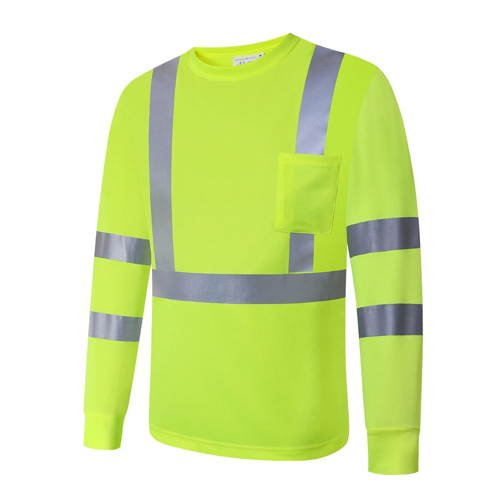 Class 3 Hi Vis Shirt Long Sleeve Reflective Construction Shirt with Custom Logo or Text Safety Clothing Workwear