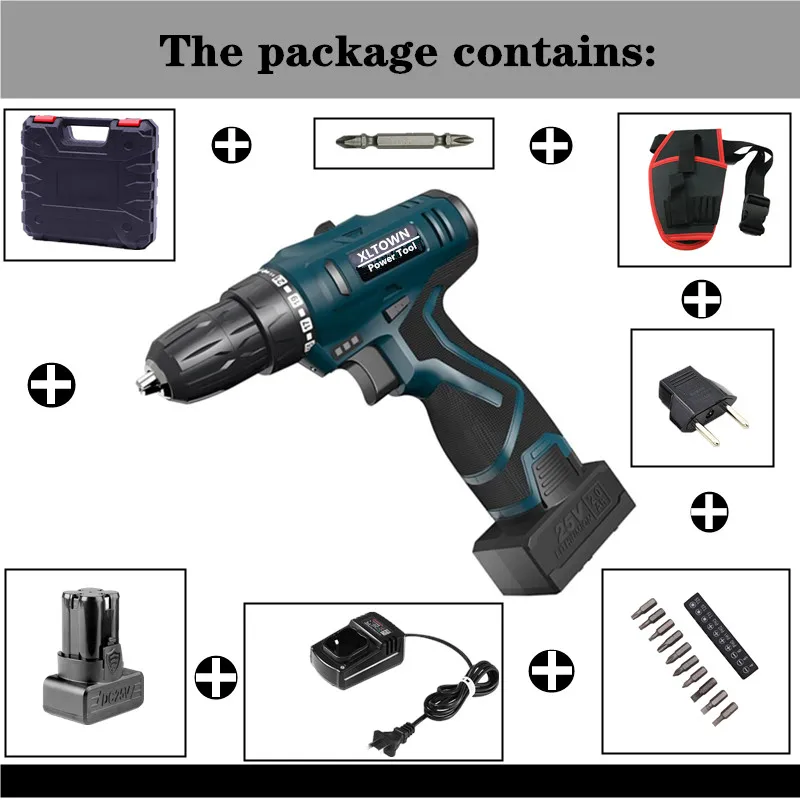 25V Cordless Electric Drill Household Electric Screwdriver, Construction Worker Drilling Power Tool, Large Capacity Battery