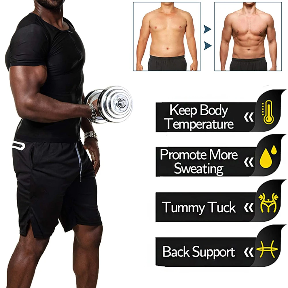 Homem sauna terno cintura trainer suor melhorar o corpo shaper para perda de peso treino fitness camiseta