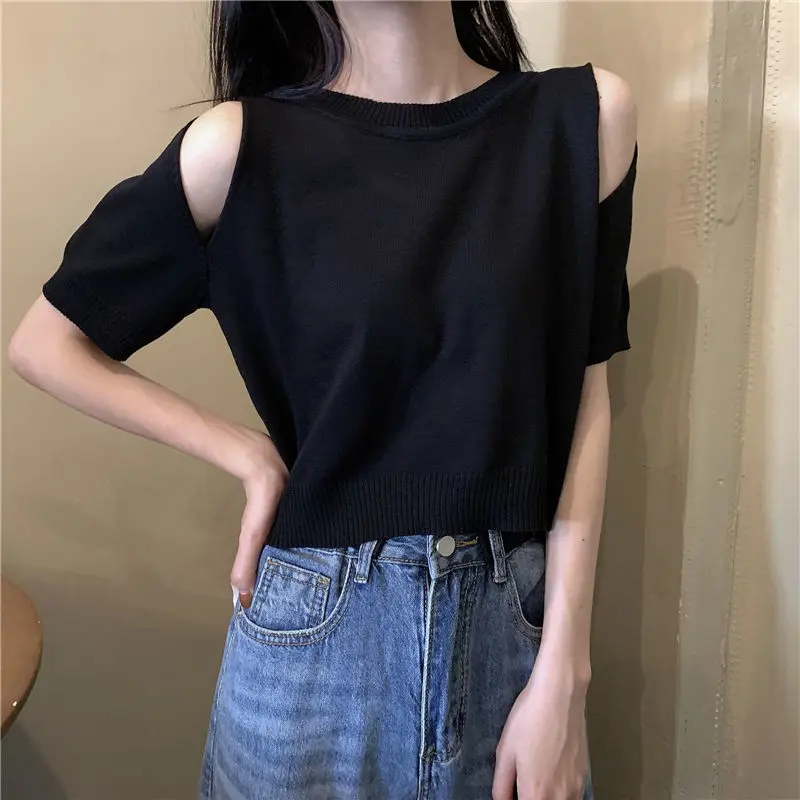 Woman TShirts Summer 2024 Slim Fit Sexy Short Sleeve Knitted Top Women\'s Clothing Crop Top Mujer Camisetas