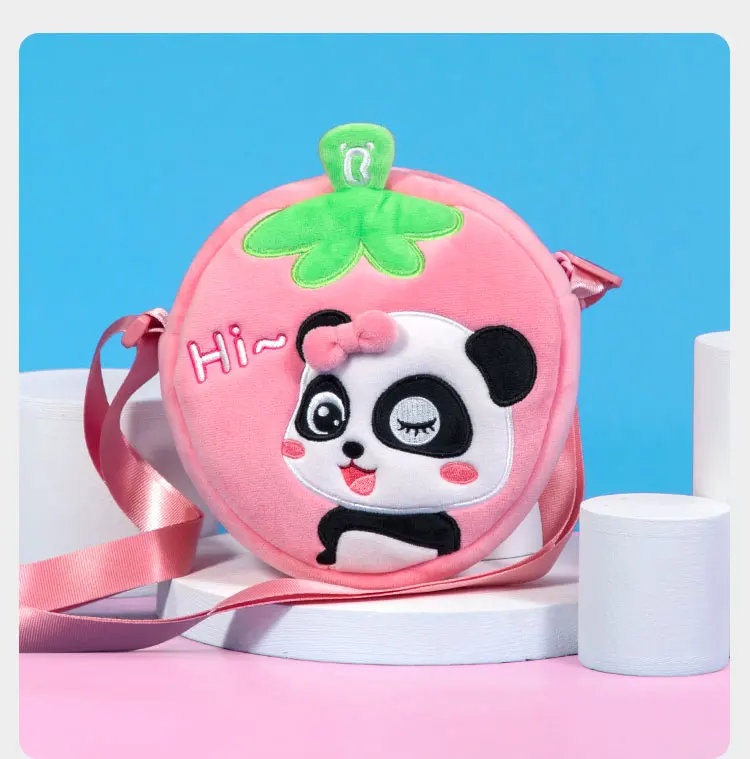 12/15cm BabyBus Cute Panda Plush Coin Bag Soft Stuffed Strawberry Shoulder School Bag For Kid Birthday Gift