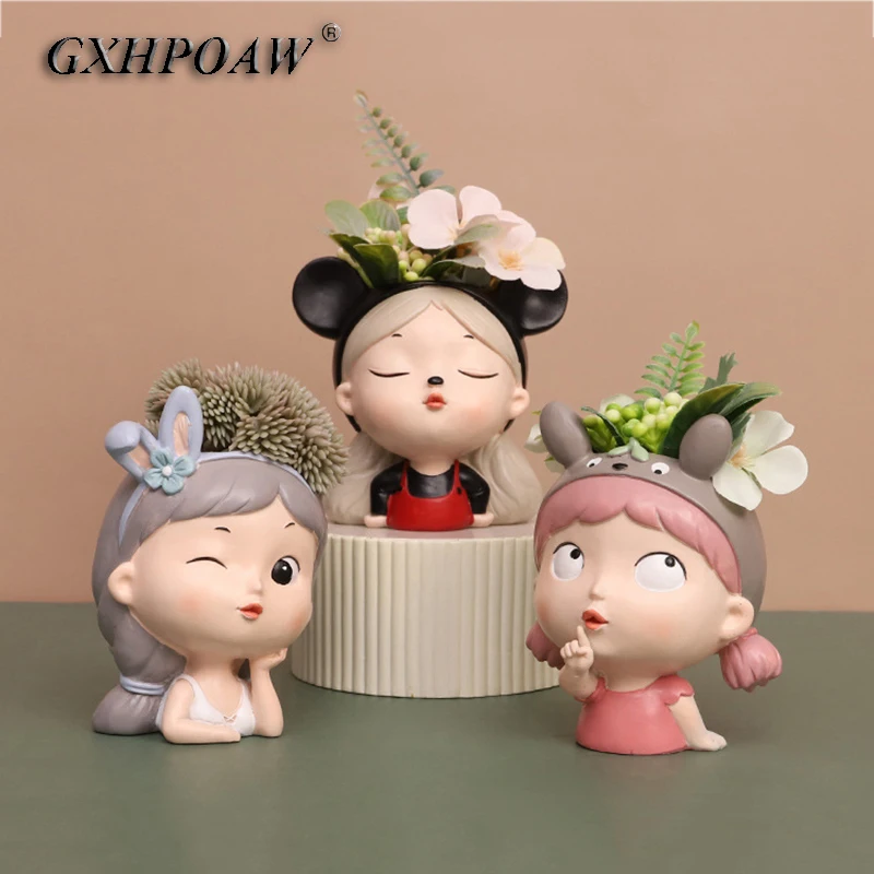 

Creativity Gardening Art Girl Sculpture Succulents Flower Pots Home Decoration Cartoons Resin Flowerpot Garden Potted Ornaments