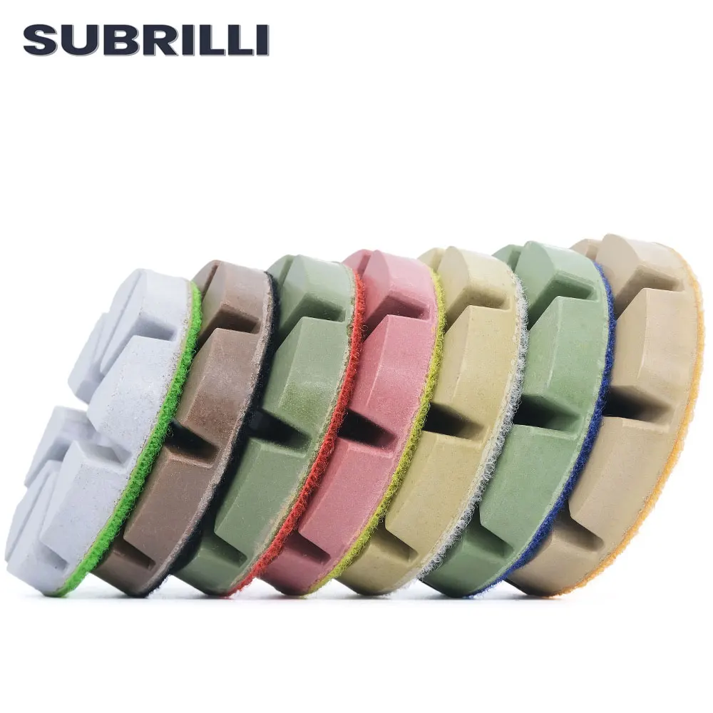 SUBRILLI 3" 7pcs/Set Diamond Concrete Floor Polishing Pad Resin Bond Abrasive Tool Concrete Marble Floor Sanding Disc Repairing
