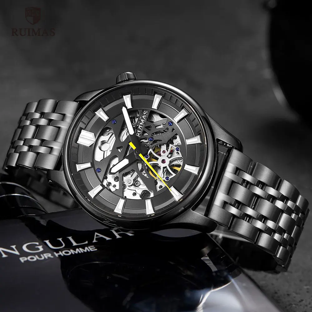 

RUIMAS Men's Automatic Watches Stainless Steel Mechanical Wristwatch Man Waterproof Skeleton Watch Relogios Masculino Clock 6770