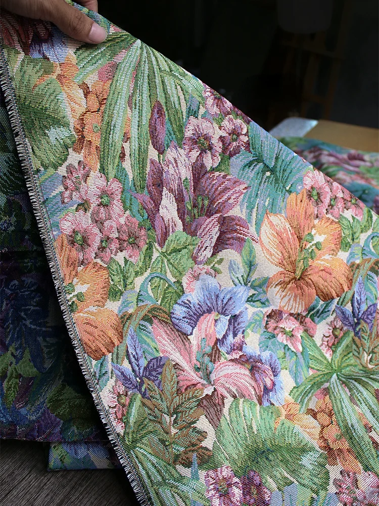 Retro Vintage Big Flower Jacquard Fabric for Dress Bag Sewing Designer Fabric Sofa Chair Furniture Upholstery Fabric Half Yard