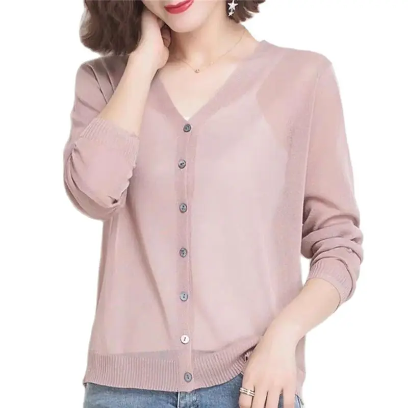 

New Ice Silk Sweater Women's Cardigan Coat Thin Jacket Summer Clothes Short Loose Female Shawl Ladies Sun Protection Clothing