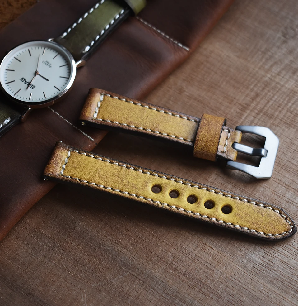 High Quality Genuine Leather Watch Band 18mm 20mm 22mm 24mm Handmade Wristband Stainless Steel Buckle Watch Strap for Panerai