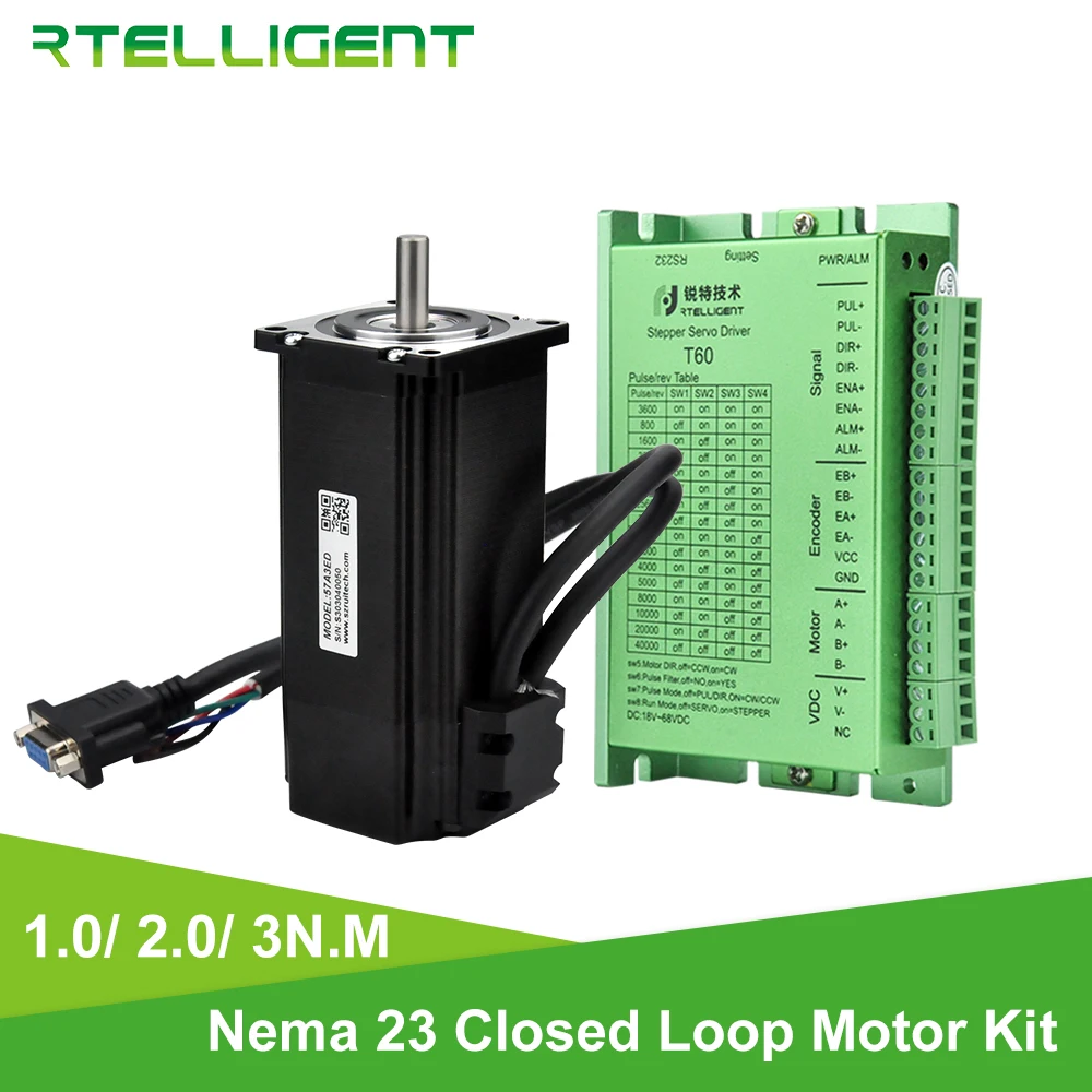 Rtelligent Nema 23 2N.M and 3N.M Closed Loop Stepper Motor with Stepper Driver Kit Nema23 Easy Servo Stepper Motor with Encoder