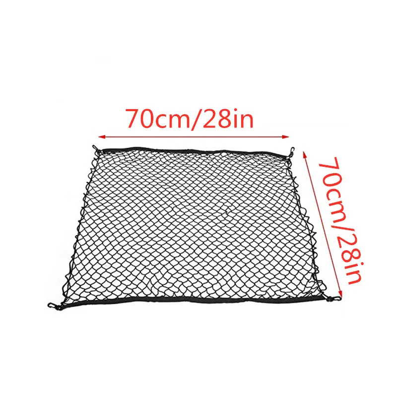 Car Trunk Net Luggage Storage Cargo Organizer Nylon Stretchable Elastic Mesh Net with 4 Plastic Hooks 70*70  Universal   black