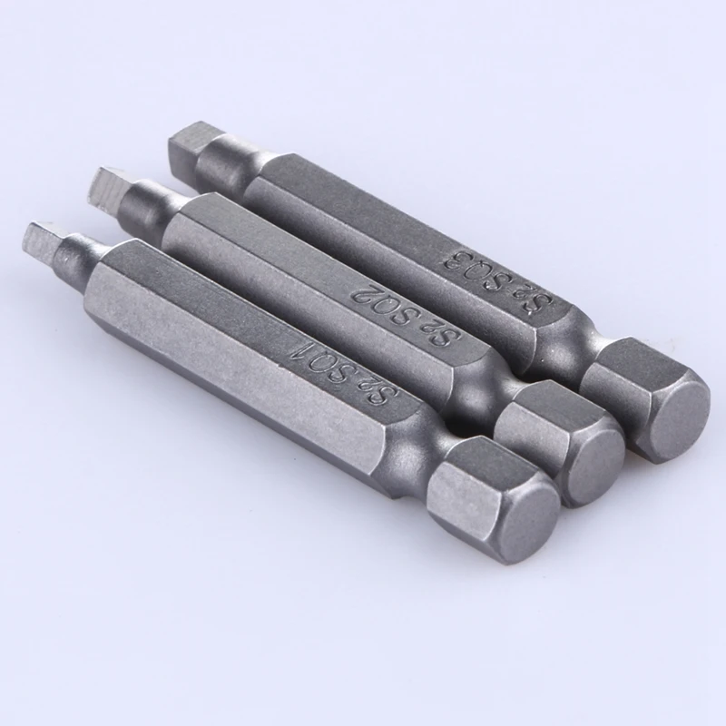 3Pcs 50Mm 1/4 Inch Hex Square Bits Square Head Screwdriver Bits S2 Alloy Steel Magnetic Screwdriver Bits Set Hand Tools