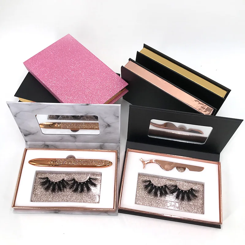 2022 New Arrival Black Glitter Eyeliner Lash Box 25mm Mink Eyelashes Book with Lash Applicator