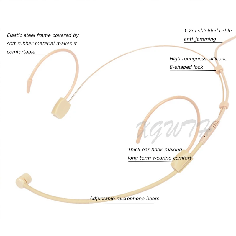 Double Over Ear Headset Microphone Headband Head Wearing Mic for Audio Technica Wireless Body-Pack Transmitter Hirose 4 Pin