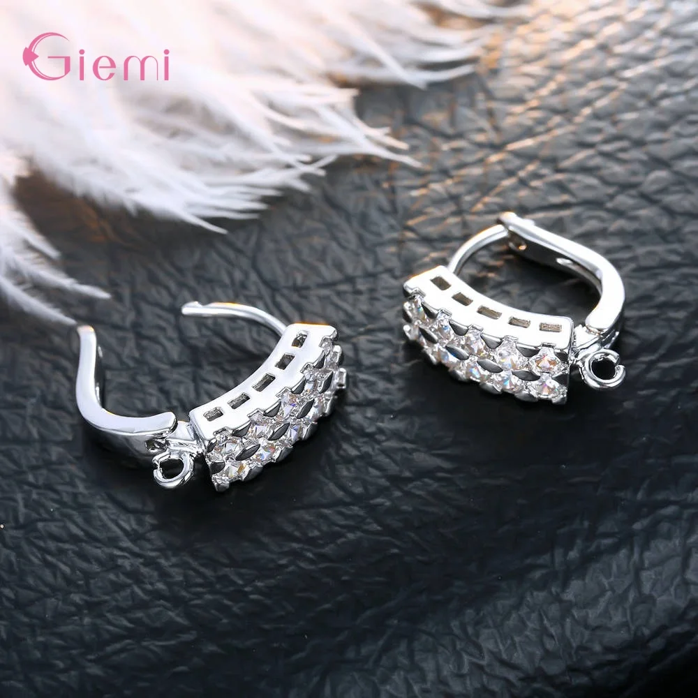 Simple Hyperbole 925 Sterling Silver Cubic Zirconia Hoop Earrings DIY Jewelry Making Fashion Trendy Brincos Oorbelleen