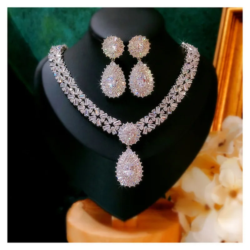 CC Bridal Jewelry Sets Stud Earring Necklace Crown Tiara 3pcs Wedding Accessories for Women Luxury Engagement Bijoux CCAS225