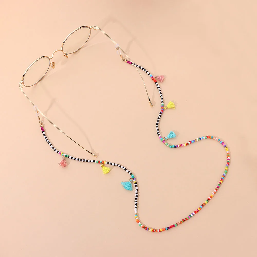 Multi-color Beaded Glasses Chain Anti-lost Lanyard Mask Strap Chain Necklace Tassel Hanging Glasses Chain Daily Jewelry Accessor