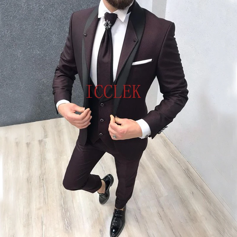 

New Fashion Costume Homme Tailor Made Navy Blue Slim Fit Wedding Suit for Men Groom Tuxedos 3 Pieces Best Men Groomsmen Suit