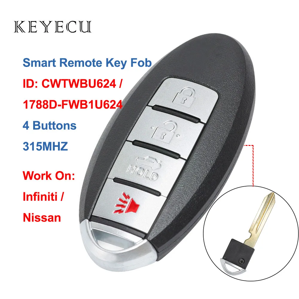 Keyecu CWTWBU624 inteligentny pilot zdalnego sterowania samochodu 4 przycisk 315Mhz dla Nissan Armada 2008-2015 dla Infiniti QX56 2008