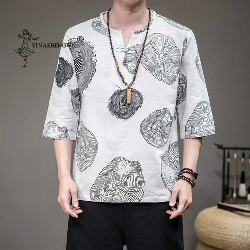 New Personality Japanese Kimono Short Sleeve T-shirt Embroidery Harajuku Yukata Men’s Shirt Asian Clothing Men’s Casual Wear