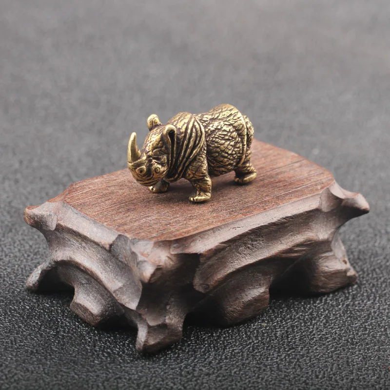 Handmade Pure Copper Cute Rhinoceros Miniatures Figurines Solid Vintage Brass Rhino Ornaments Tea Pets Desktop Decorations Craft